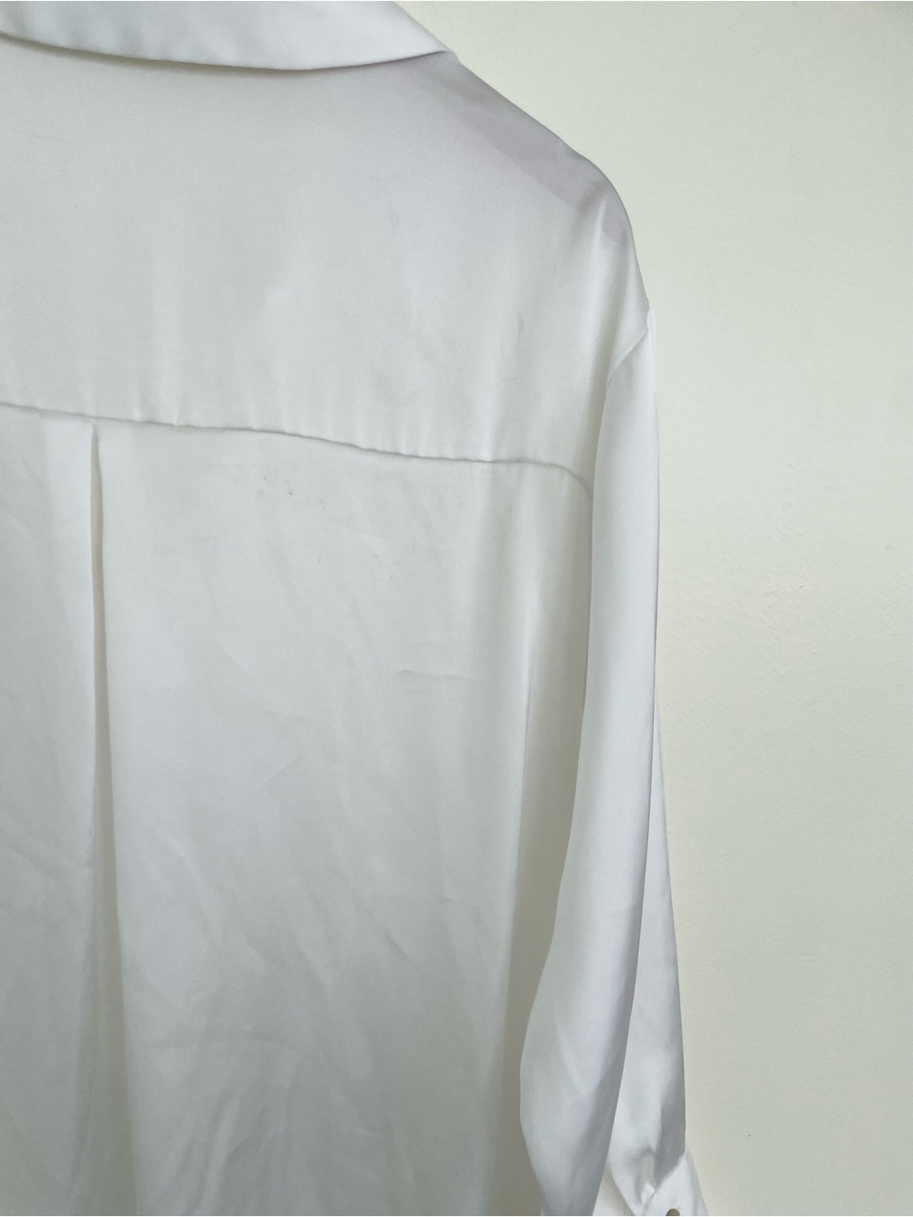 Zara White Satin Effect Button Up Shirt M Medium Long Sleeve Collared Blouse - Picture 10 of 12